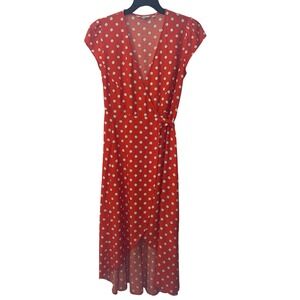 Boden | Antonia Polka Dot Red White Short Sleeve Asymmetric Midi Wrap Dress 8